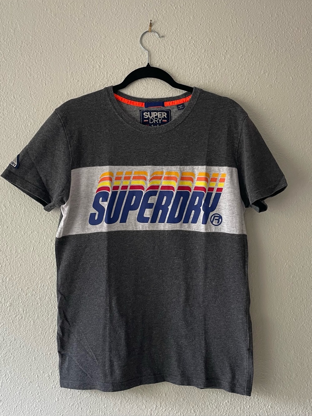 Superdry Vintage Logo Panel T Shirt Mens Medium Gray Retro Graphic Tee